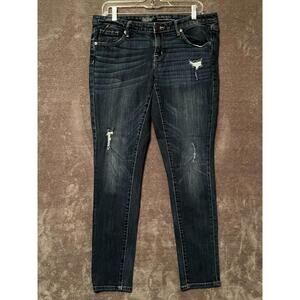 Mossimo Womens size 12 Low-Rise Skinny Jeans Dark Wash Distressed Stretch